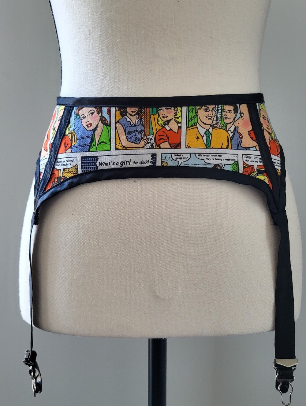 RARE Vintage Comic Strip Print Silk Garter Belt